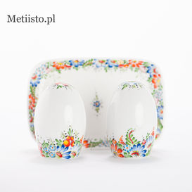 Zestaw solniczka, pieprzniczka RĘCZNIE MALOWANY - wzór opolski WOCSK-11