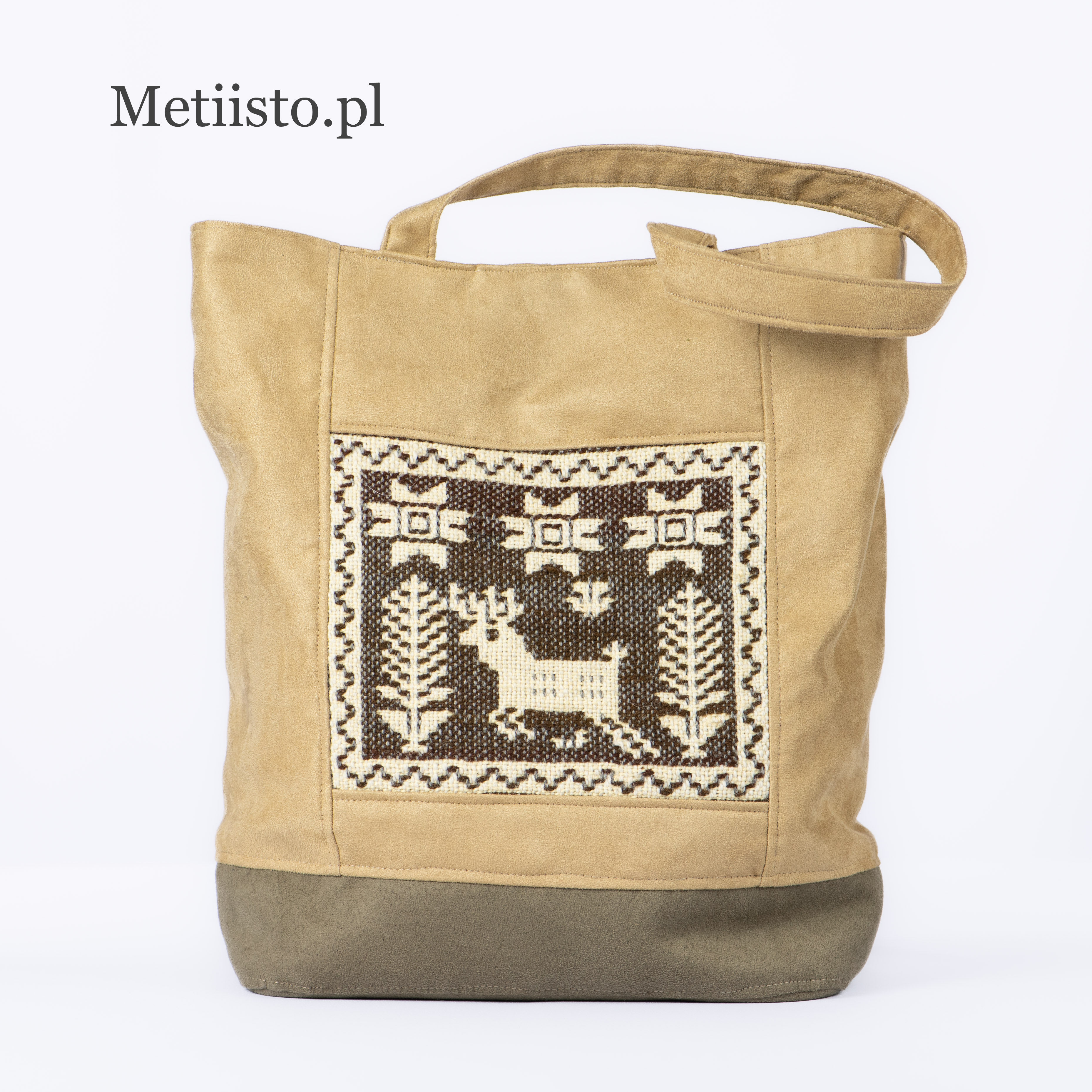 Torebka damska z tkanym elementem - beż TTD-01