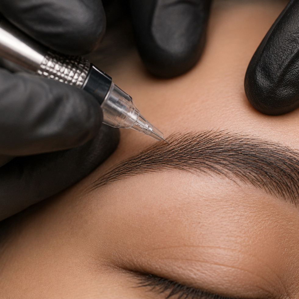 Nano Brow treatment using a digital PMU machine at Palette by Hannah in Johns Creek, Georgia.