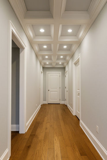 Custom hallway trim with coffered ceiling and recessed lighting in Summerville SC