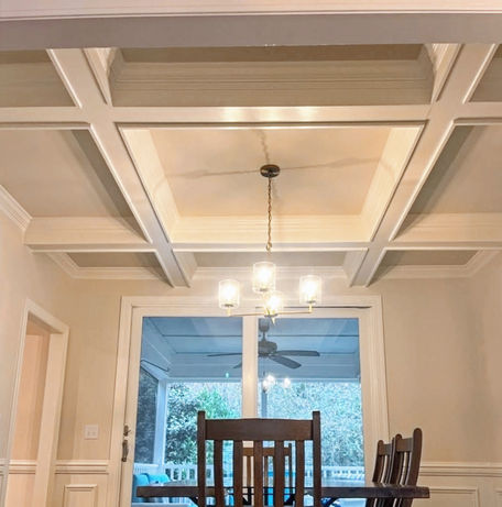 Custom coffered ceiling with trim work in Mount Pleasant SC dining room