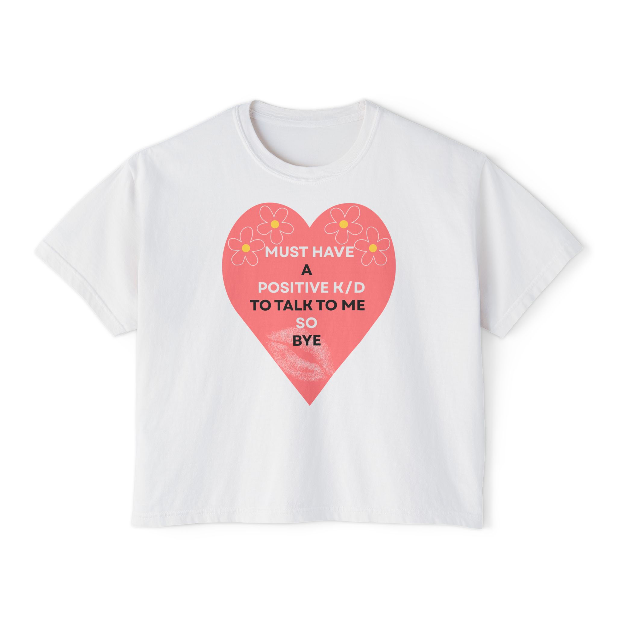 Heartfelt Graphic Women's Boxy Tee - Vibrant Positive K/D Design