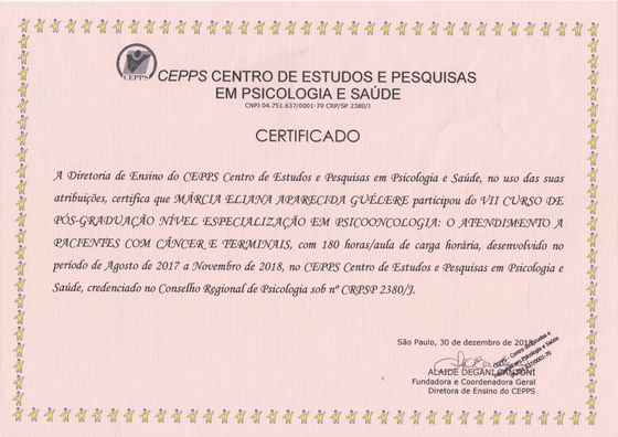 Primeira parte da Pós em Psicooncologia concluída