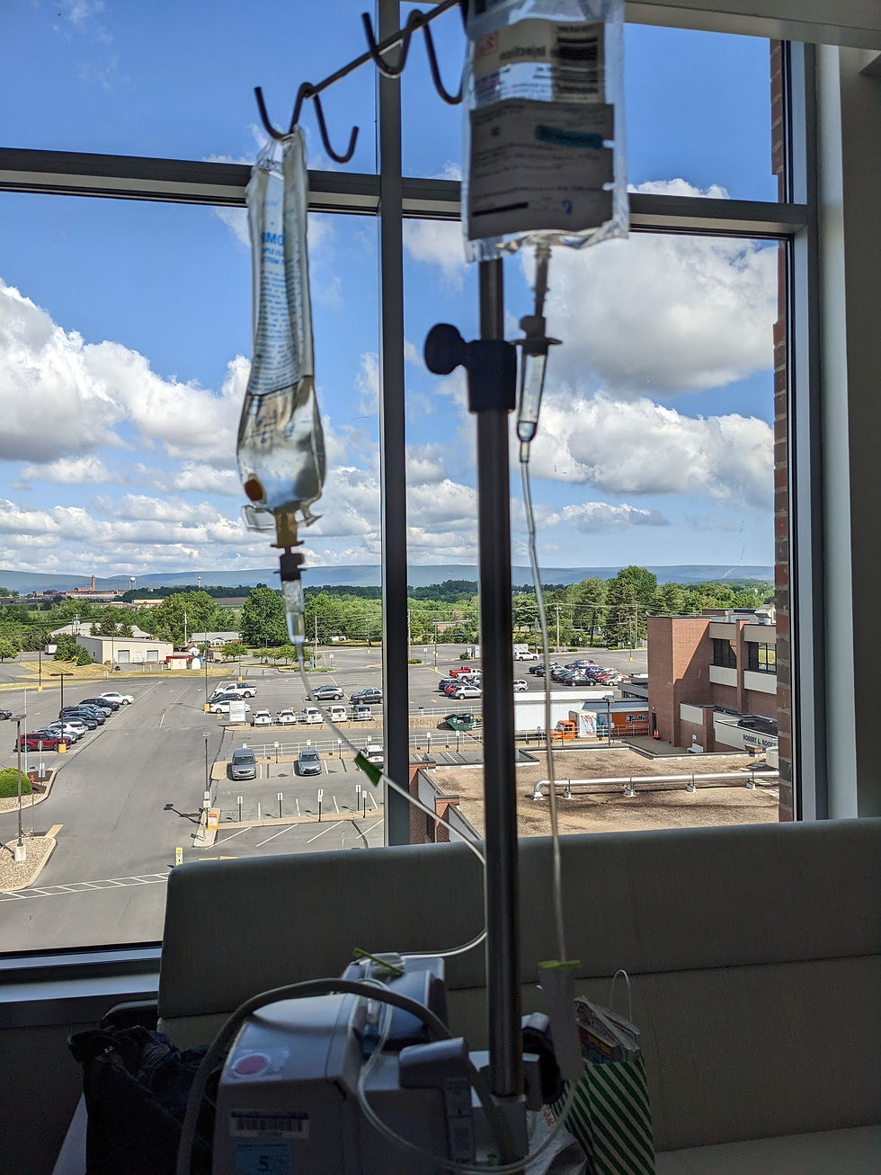 IV cart in front of window at the hospital