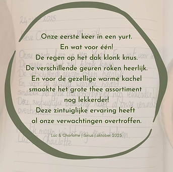 Review van Luc en Charlotte over hun zintuiglijke ervaring in Yurt Sirius.