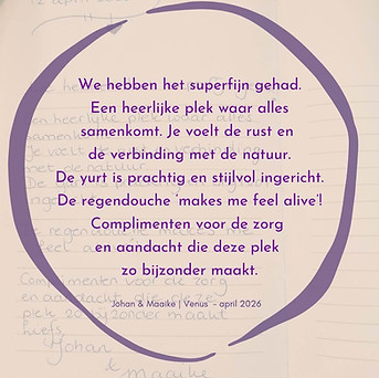 Review van Johan en Maaike die rust en verbinding met de natuur voelden tijdens verblijf in yurt Venus.