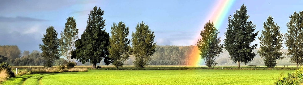 Uitzicht op landschap met regenboog - yurt verblijf met rust en eenvoud in de natuur