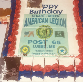 American Legion Post 65 birthday cake with red white and blue frosting Lubec Maine