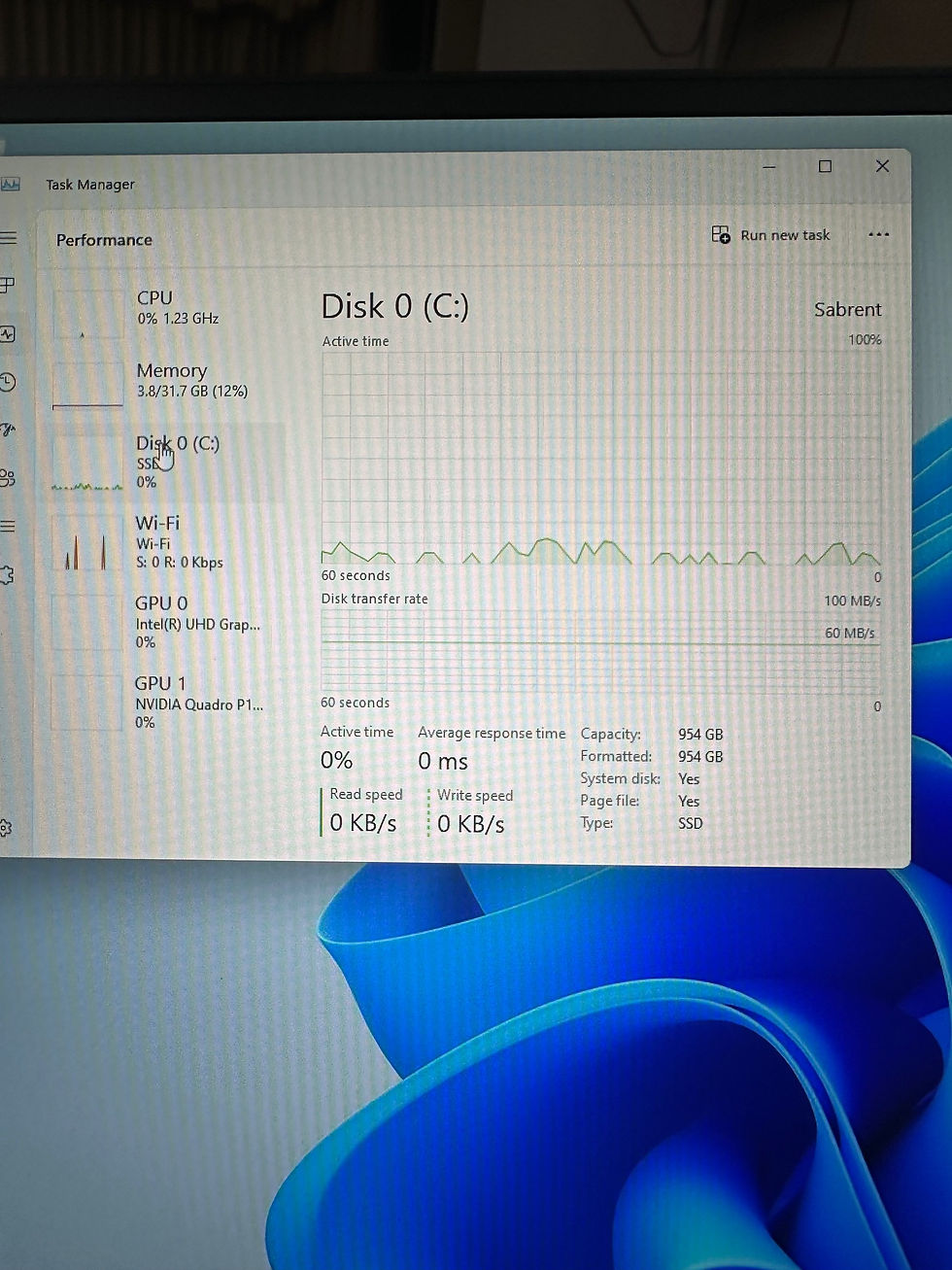 Thumbnail: Laptop Screen showing Laptops SSD Size and Brand Sabrent Rocket