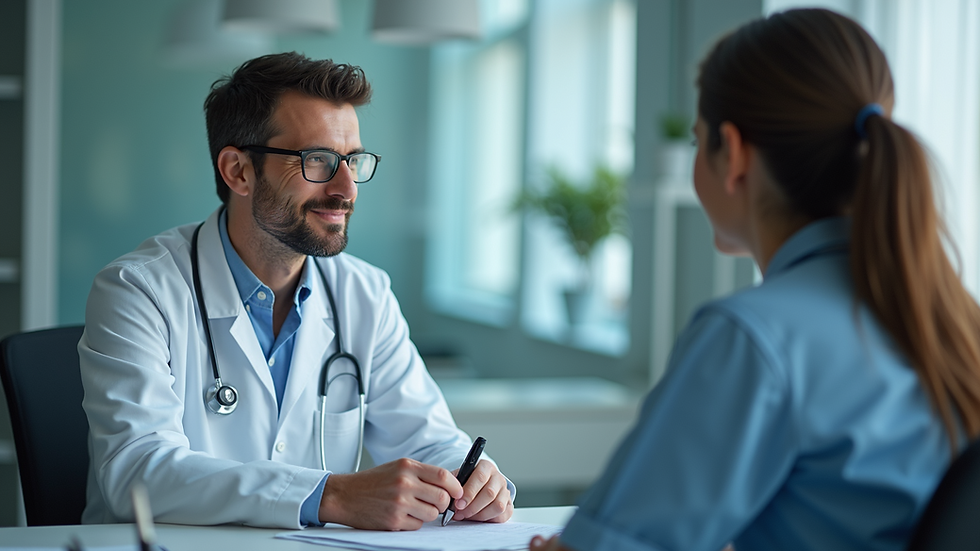 High angle view of a medical professional consulting with a patient