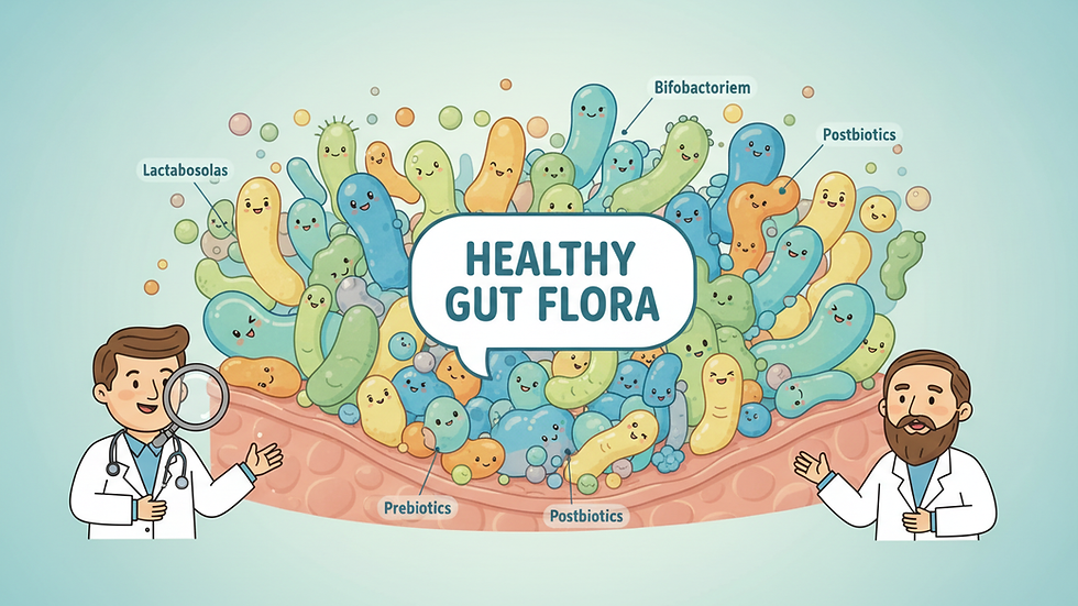 Close-up view of a healthy gut microbiome illustration