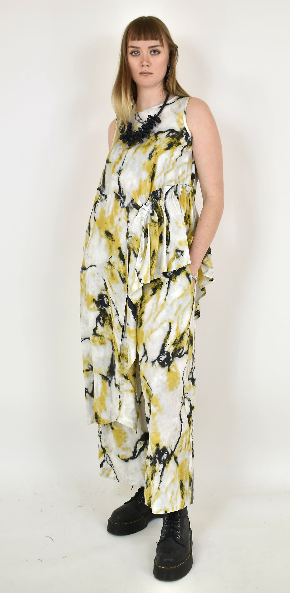 Thumbnail: Wendykei asymmetric cotton tunic in white & lemon