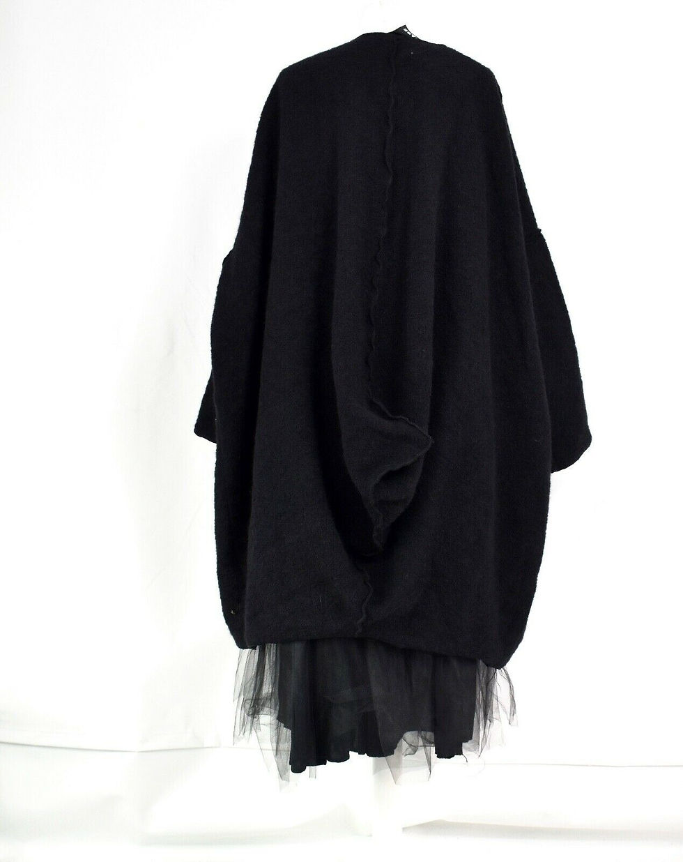 Thumbnail: CREARE BLACK WOOL ASYMMETRIC COCOON SHAPE COAT