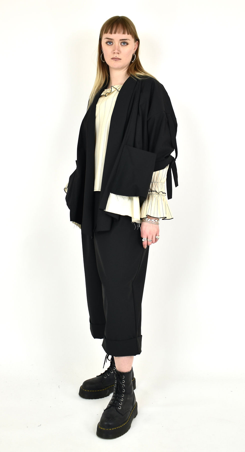 Thumbnail: Wendykei kimono style jacket in black & ecru