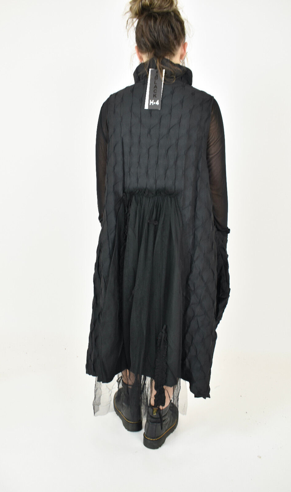 Thumbnail: CRAZY H4 black asymmetric structured tulle dress