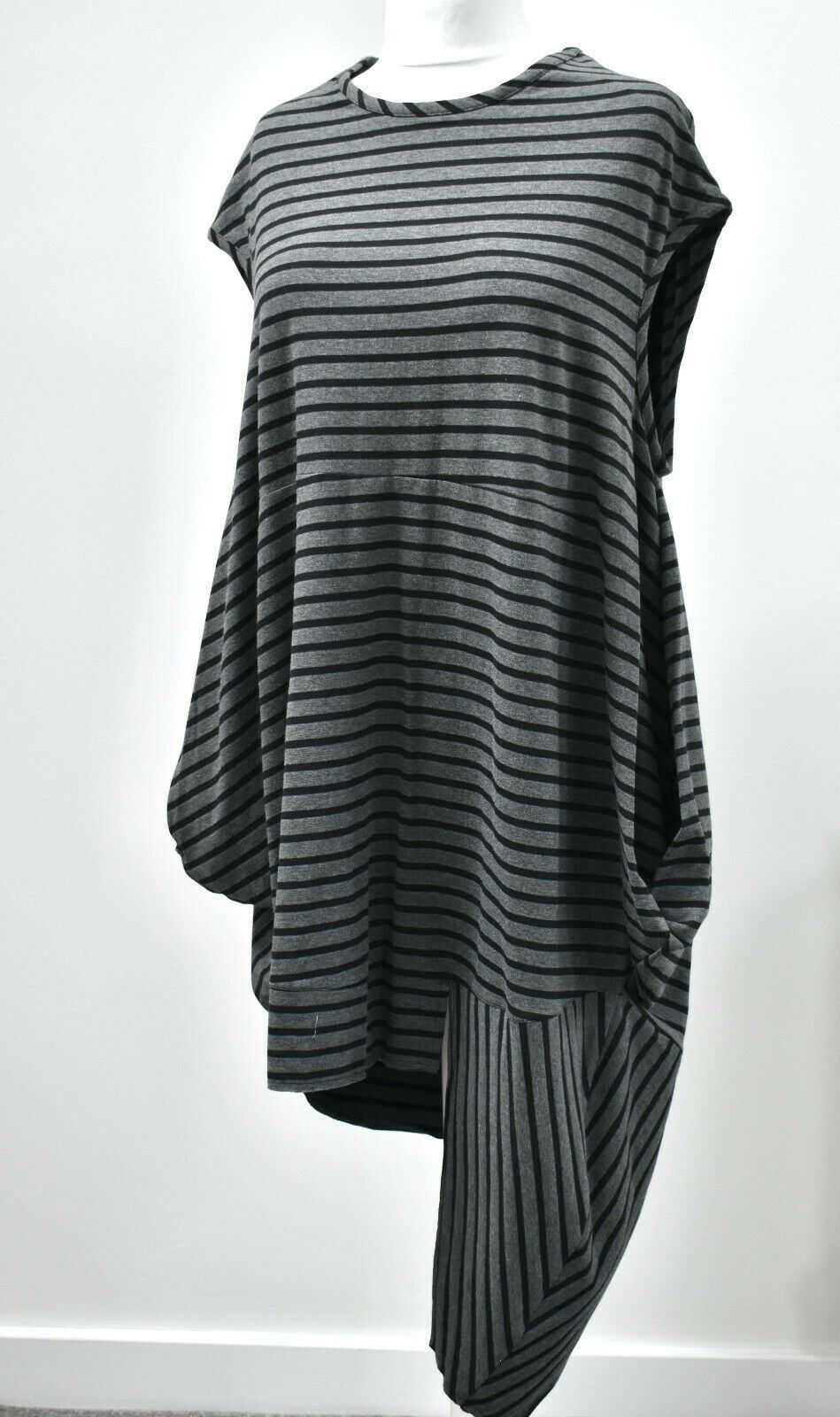 Thumbnail: CREARE Black & Grey Wide Stripe Cotton Jersey Dress