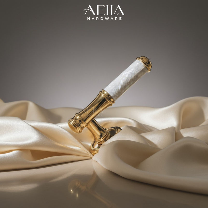 มือจับก้านโยกรุ่นพิเศษ  - A301-020B, โกลด์, ด้ามจับสีขาว, AELLA HARDWARE สวยงาม