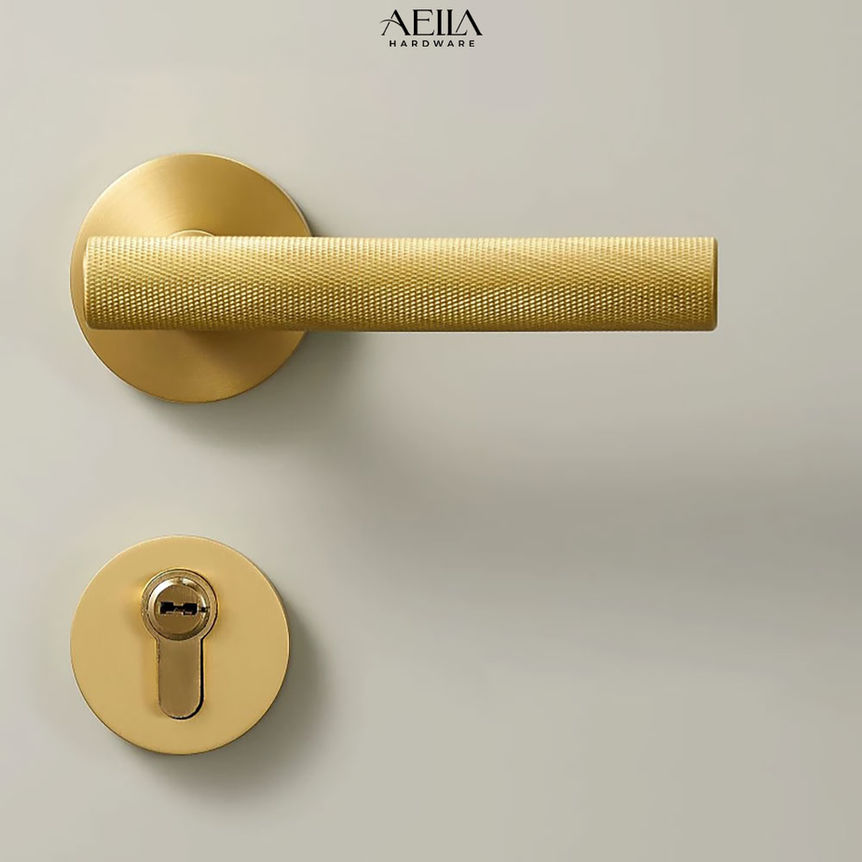 มือจับประตูสีทองพร้อมลูกบิด AELLA HARDWARE สวยงาม ติดตั้งง่าย