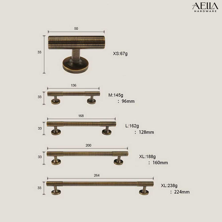 มือจับประตูหลากหลายขนาด XS-XL พร้อมขนาดและน้ำหนัก AELLA HARDWARE