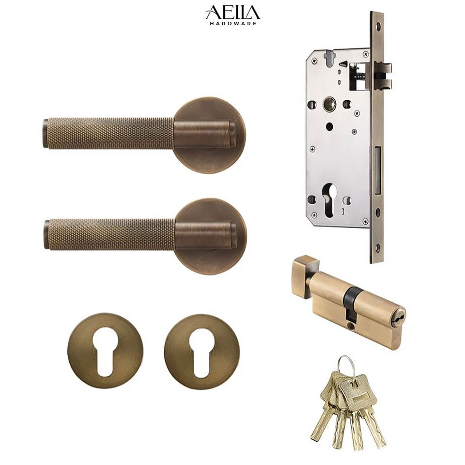มือจับประตูและอุปกรณ์ล็อคประตู AELLA HARDWARE พร้อมกุญแจครบชุด สำหรับบ้าน