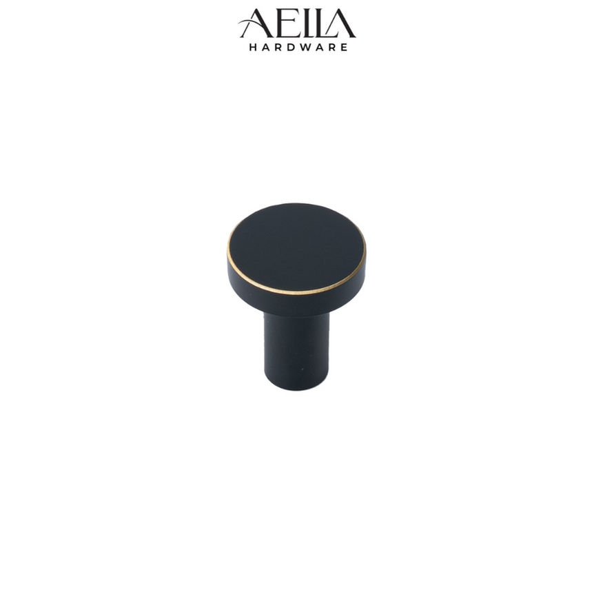 มือจับเฟอร์นิเจอร์แบบกลมสีดำพร้อมขอบทองเหลือง AELLA HARDWARE สวยงาม