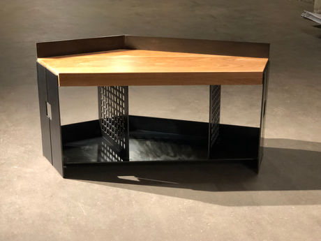 Custom designed cherry and steel entryway bench