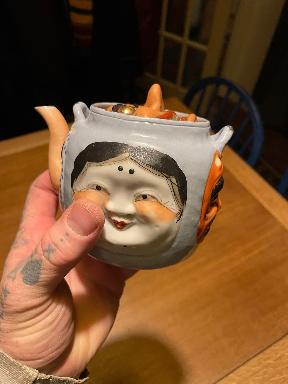 Miniatura: Japanese Meiji period teapot. Lucky 5 faces. 