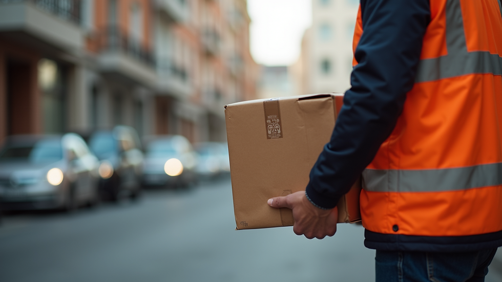 Close-up view of a parcel being delivered