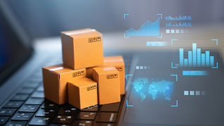 Logistics boxes on a computer