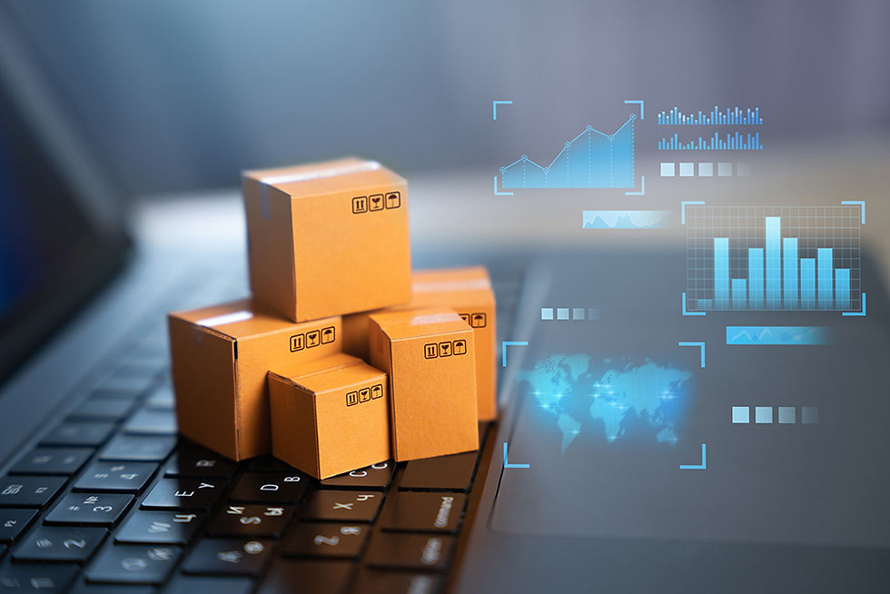 Logistics boxes on a computer
