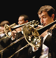 Trumpet players in orchestra