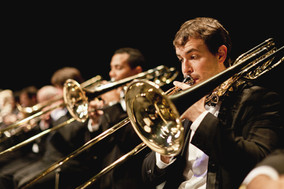 Trumpet players in orchestra