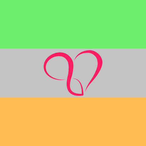 Open Relationship flag with green, gray, and orange-yellow horizontal stripes with a pink infinity heart symbol in the center