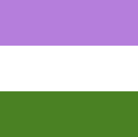 Genderqueer flag with purple, white, and green horizontal stripes