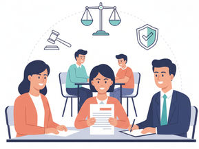 Illustration of school staff and parent discussing a student’s behavior under Section 504 discipline protections.