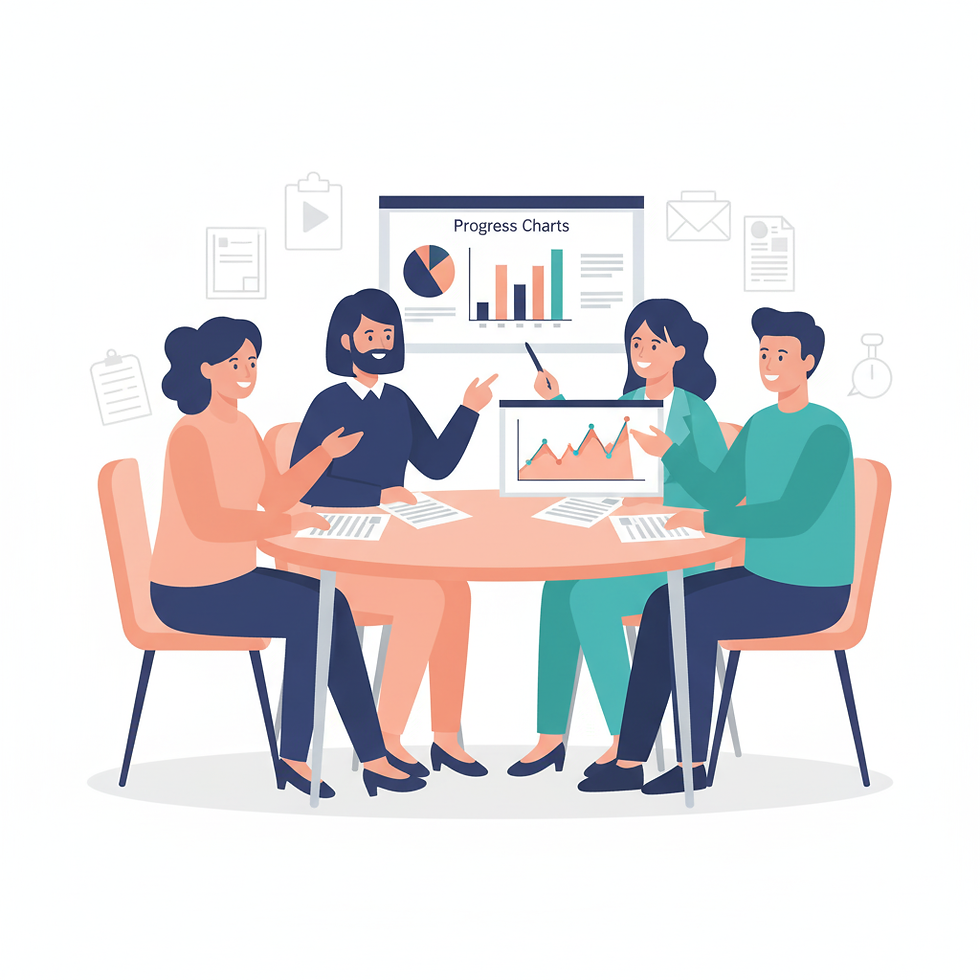 Parents and educators discussing a student’s Section 504 Plan progress during a collaborative school meeting.