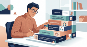 Illustration showing the PLAAFP as the foundation supporting the goals, services, accommodations, and placement in a child's IEP.