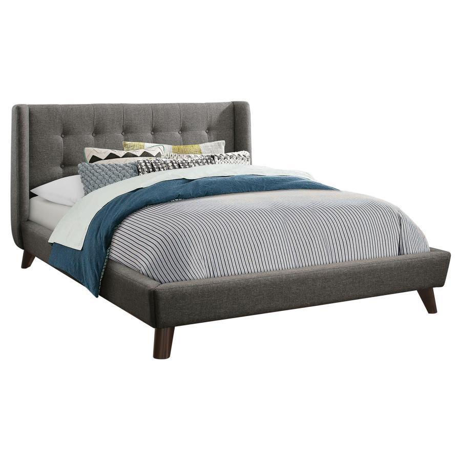 Button Tufted Queen Bed Grey