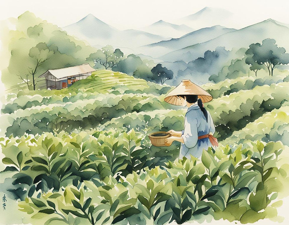 Tea farmer in a tea field from Yunnan, China