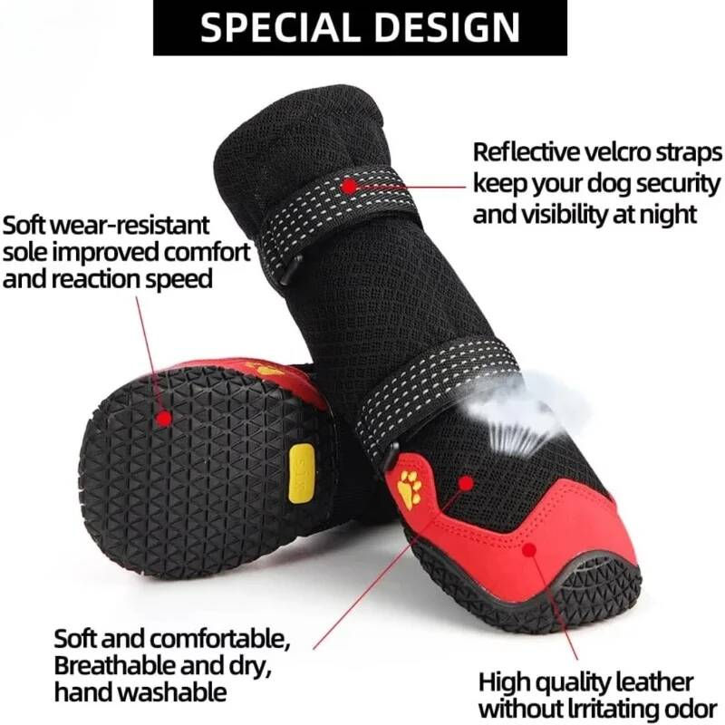 Walk 4 Pcs Waterproof Small Large Breeds Dog Shoes Breathable Reflective Tape Do