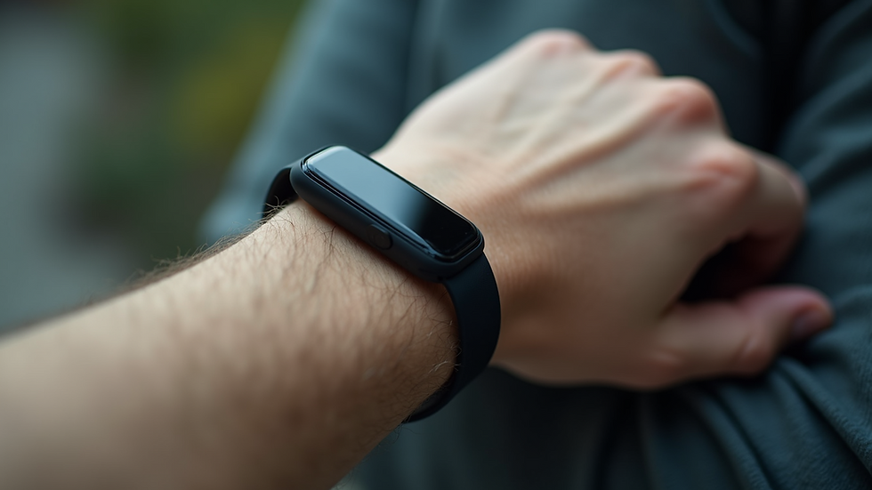Close-up view of a wearable health monitoring device on a wrist