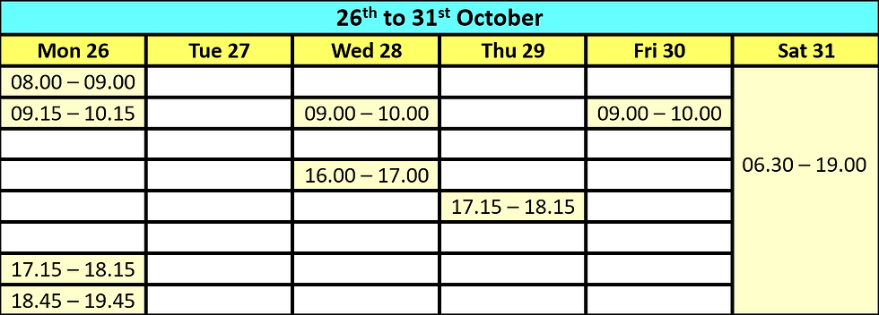 26th to 31st October