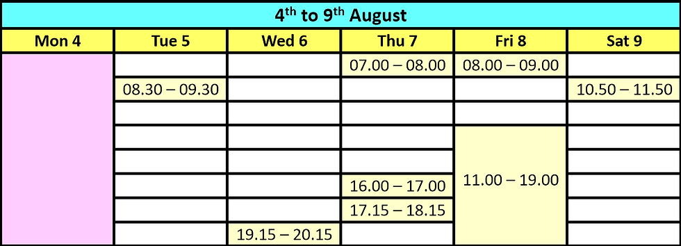 4th to 9th August