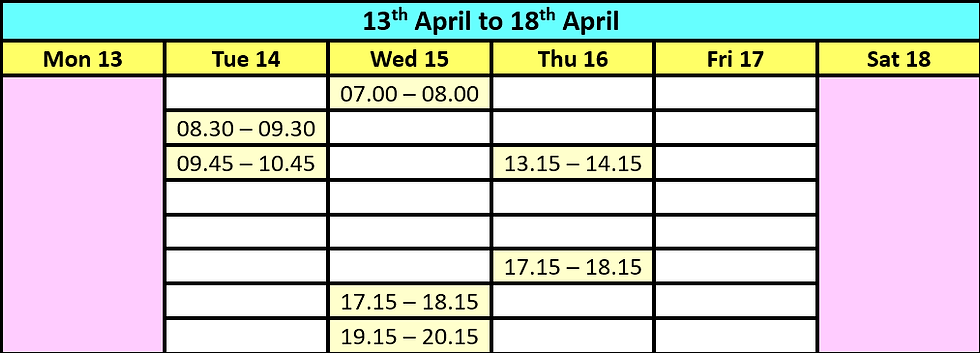 13th to 18th April