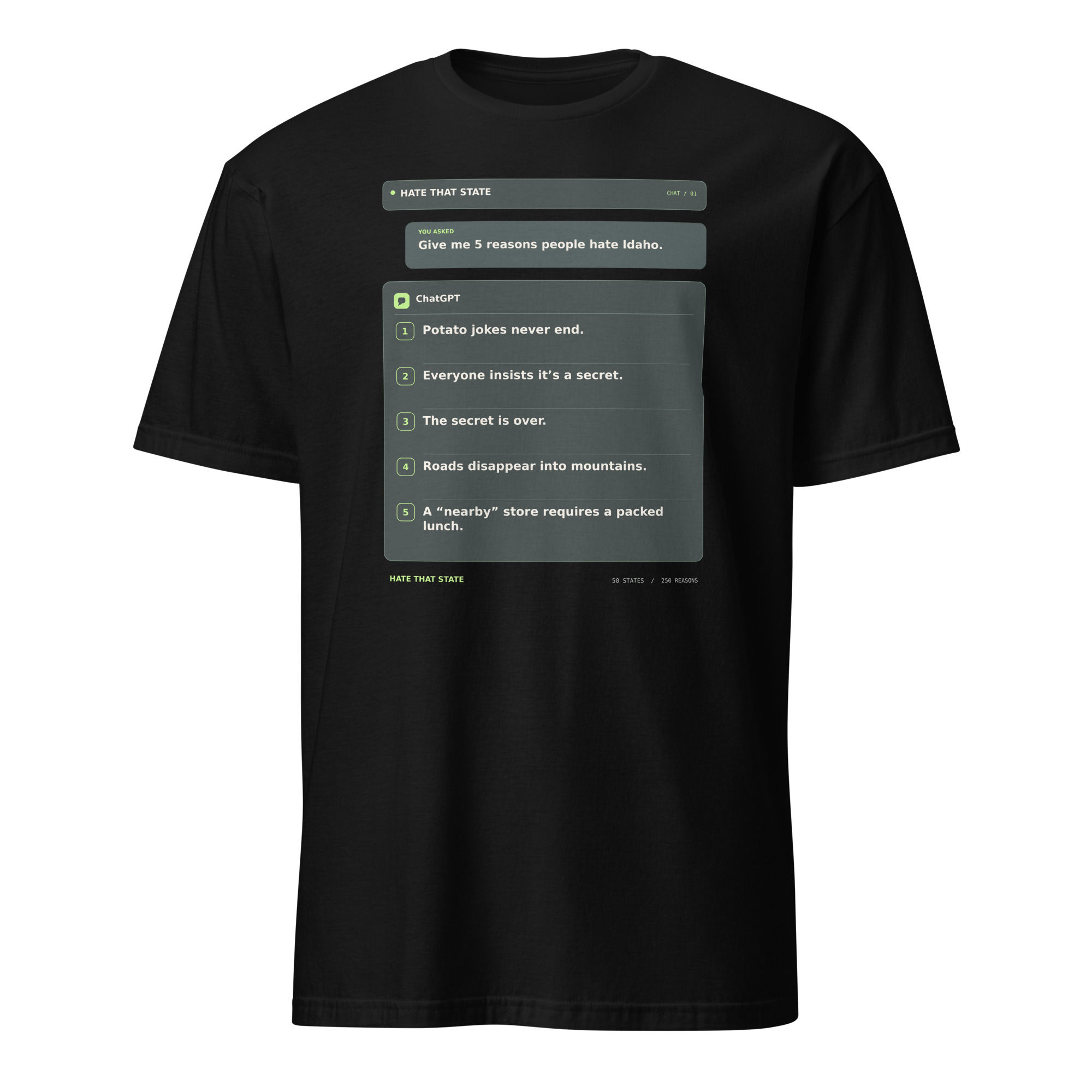 Give Me 5 Reasons People Hate Idaho ChatGPT Prompt T-Shirt