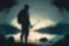 Fisherman fishing on lake | illustration of man fishing and trees, lake in background