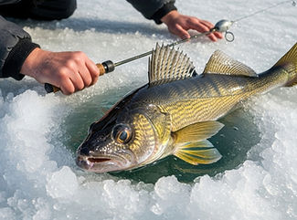 Ice Fishing, Walleye, Walleye Fishing, Man caught a walleye
