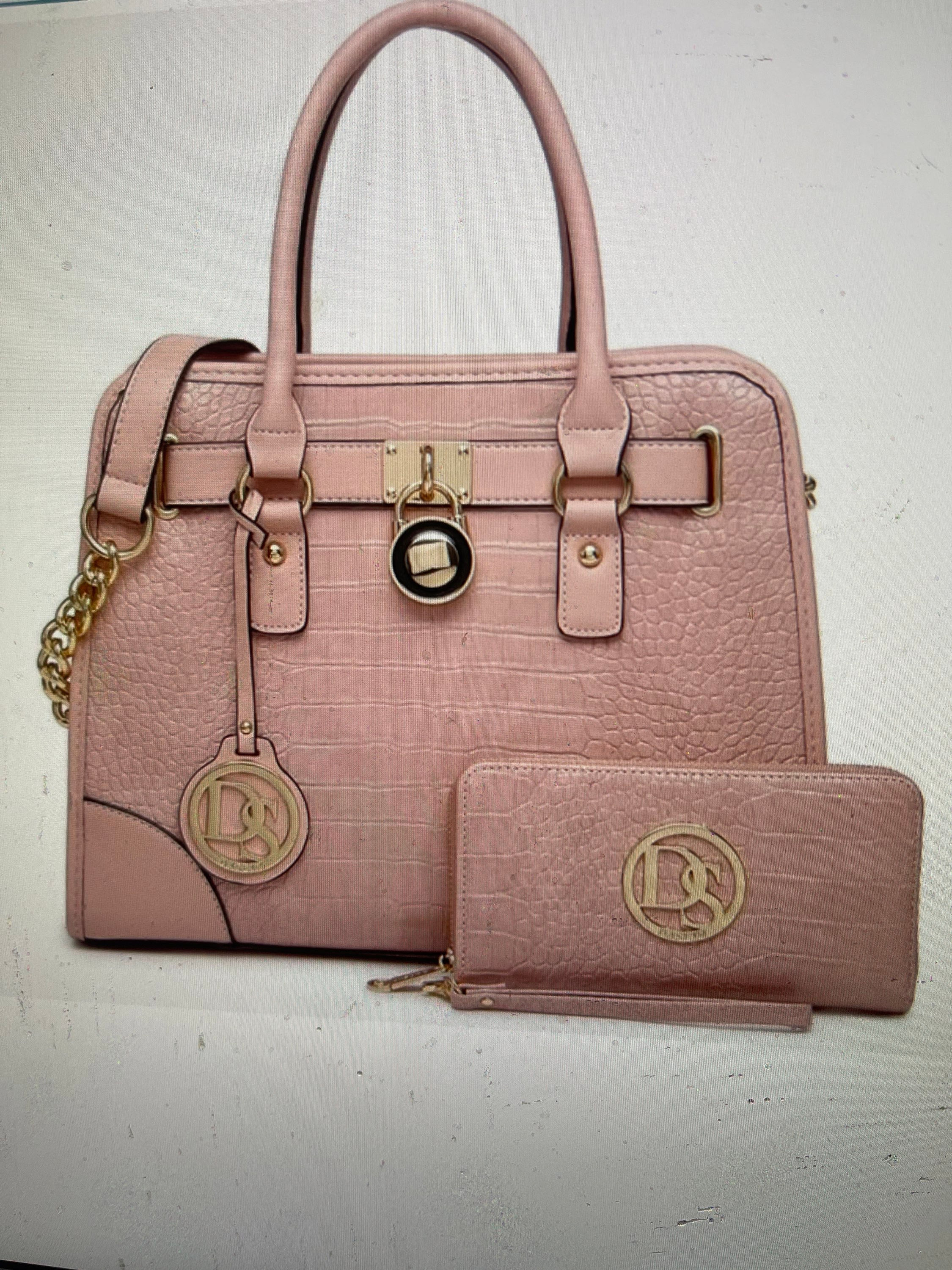 PINK WOMEN SATCHEL HANDBAG 2 Pc 