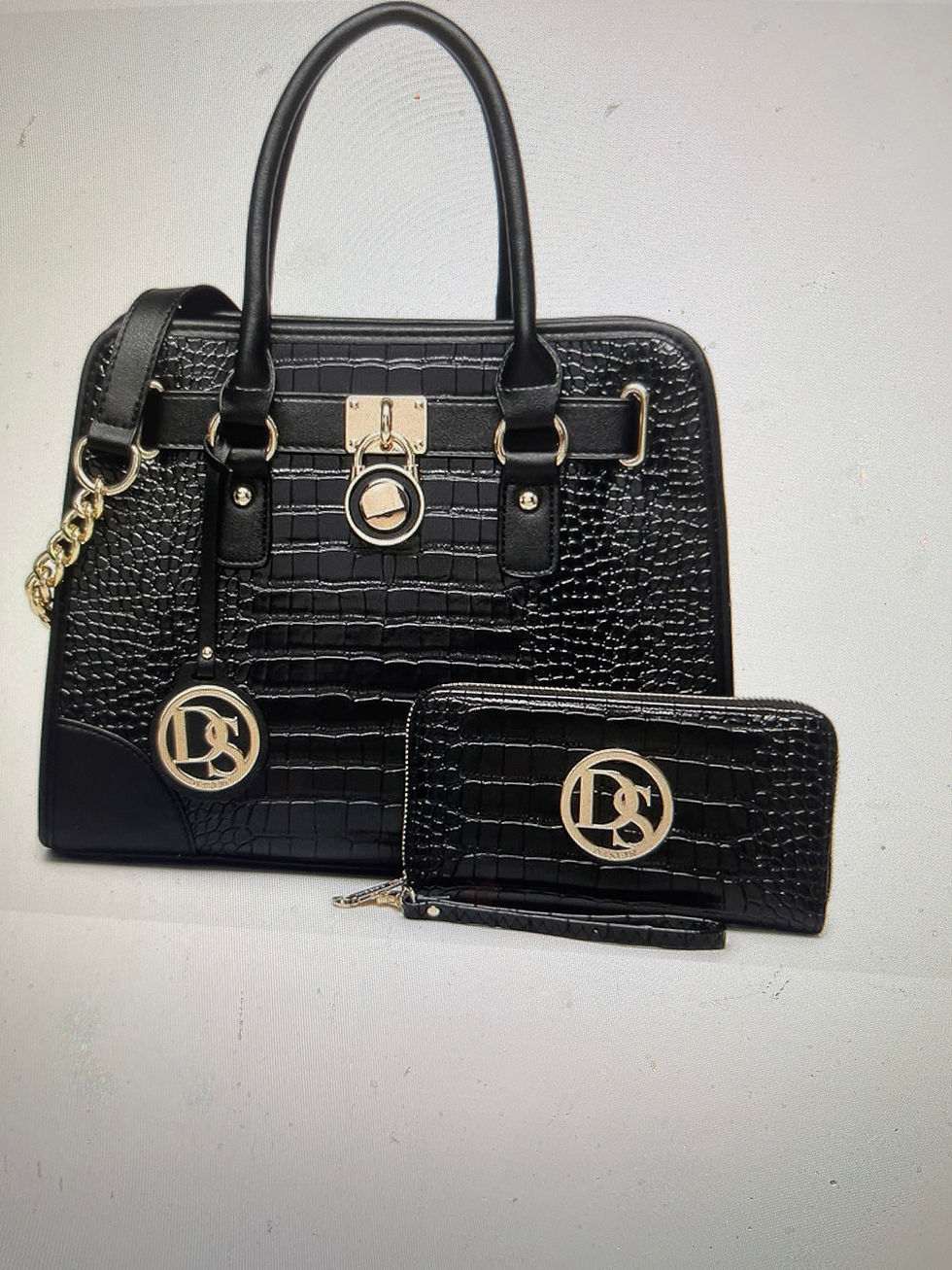Thumbnail: CROK BLACK WOMENS SATCHEL 2PC HANDBAG 
