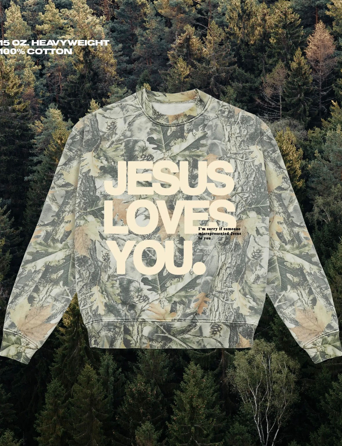 Jesus Loves You Camo Graphic Crewneck Sweatshirt